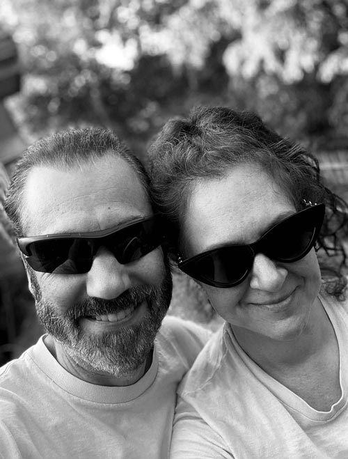 Black and white selfie photo of Mandy and Darryl.